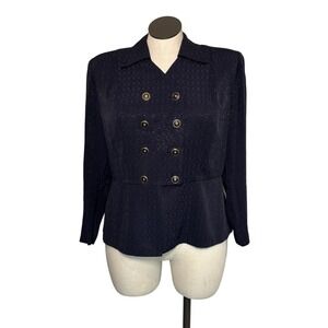 Tracy Richards Womens Petites Navy Blue Double Breasted Blazer Jacket 14WP‎
